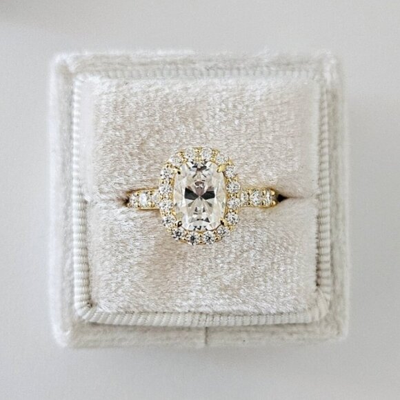 Jewelry - 2 CT Elongated Cushion Cut Moissanite Ring --Sterling Silver Gold-Plated